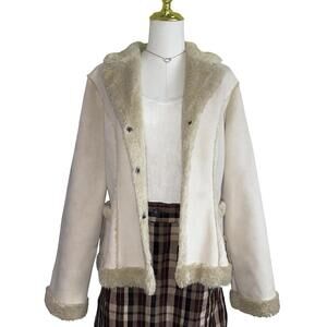 Cream Sherpa Trim Jacket MUDD L Y2K Cozy Softgirl Winter Layering Snow Bunny Fit